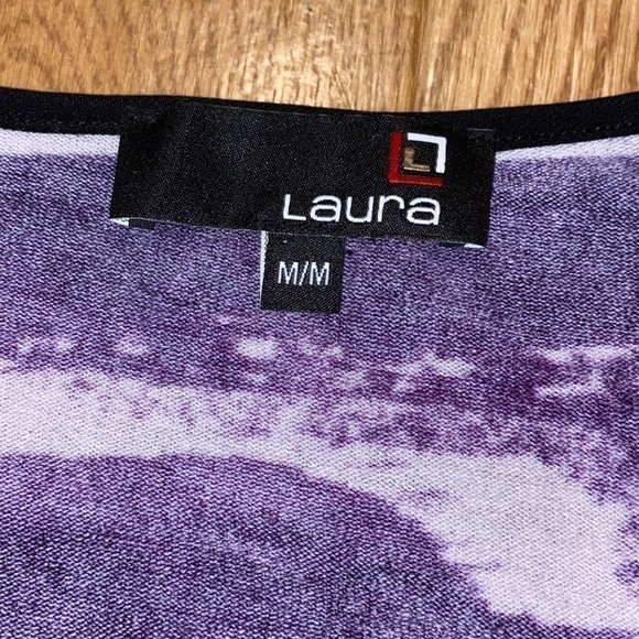 Laura Purple &  Black Abstract Mid Sleeve A Line Top/Blouse (Size Medium) - Picture 6 of 8